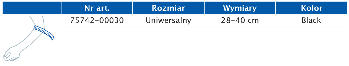 Tabela rozmiarów przedstawiająca wymiary opaski stabilizującej staw łokciowy Actimove Sports Edition z kompresem grzejącym/chłodzącym Tabela rozmiarów przedstawiająca wymiary opaski stabilizującej staw łokciowy Actimove Sports Edition z kompresem grzejącym/chłodzącym